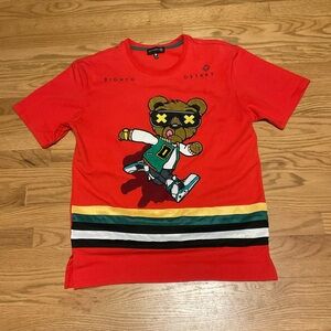 Men’s/Womens/Unisex 8IGHTH/DSTRKT Red Short Sleeve T-Shirt with Embroidered Bear